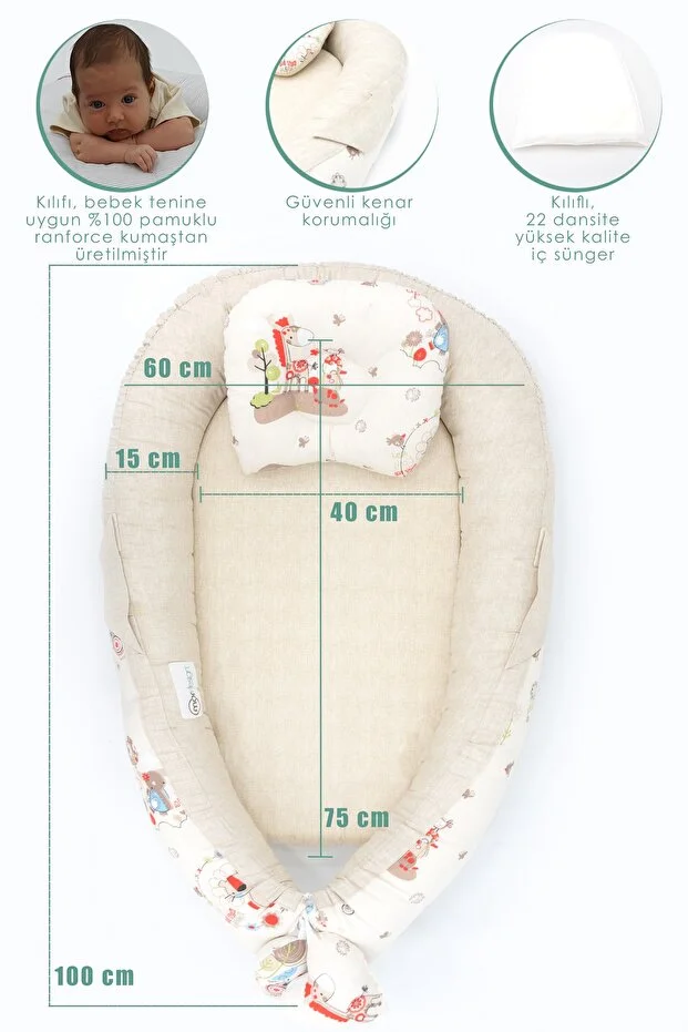  Babynest Ortopedik Bebek Yatağı, Anne Yanı Bebek Yatağı, Ergonomik Tasarım, Animal Serisi